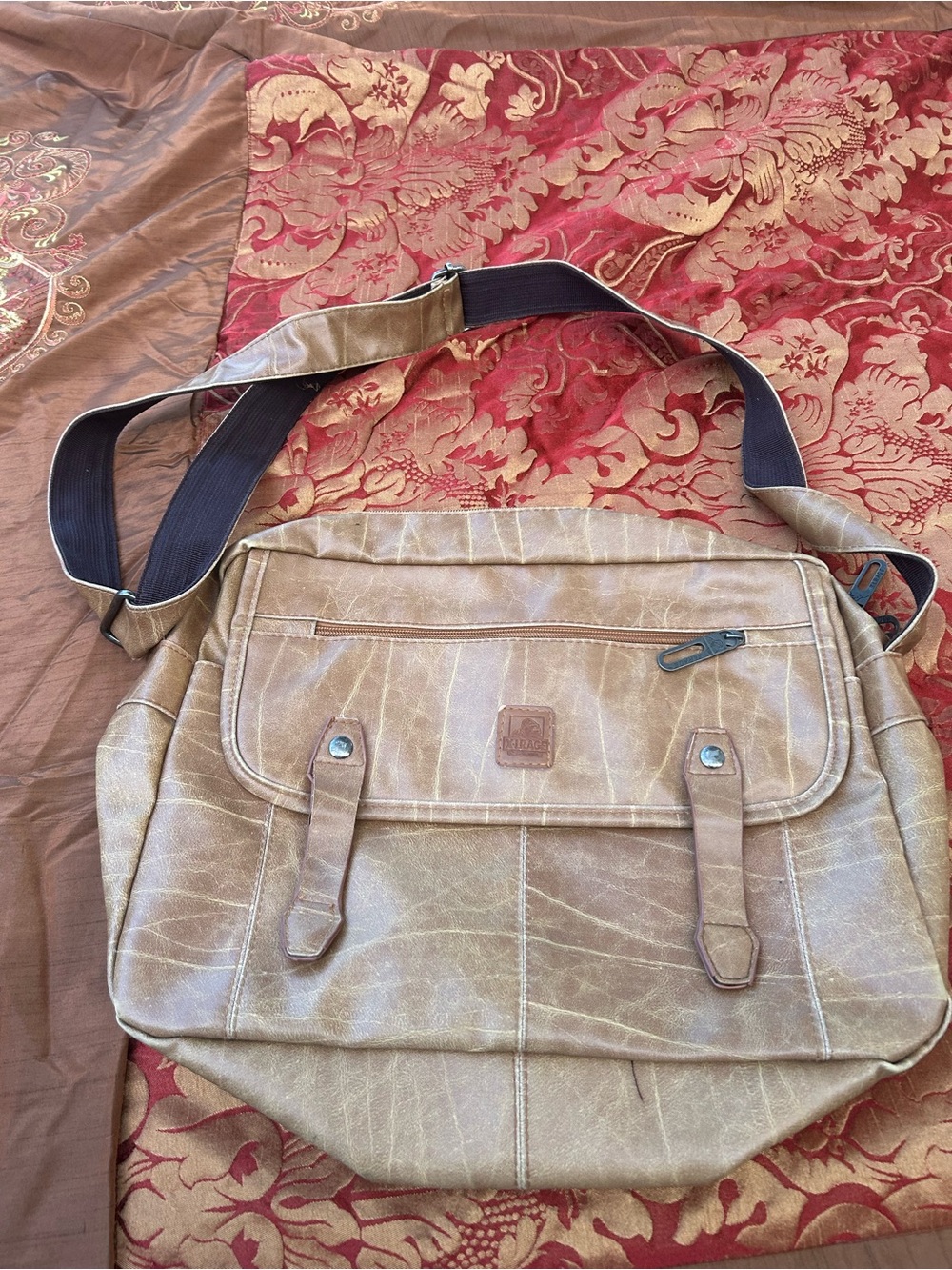 X-Large (the brand) tan leather messenger tote bag with strap